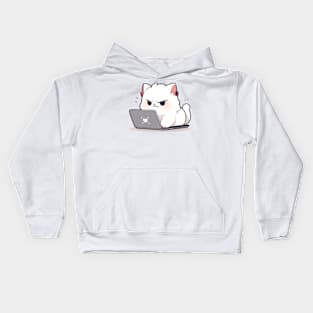 Kawaii anime cat using laptop Kids Hoodie